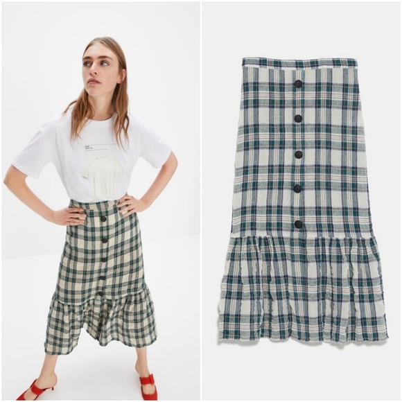 [LAST]NWT Zara Size S Plaid Midi Ruffled Front Buttons Skirt - Picture 4 of 5